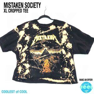 Mistaken Society Pyramid art crop top shirt XL bleached distressed tee